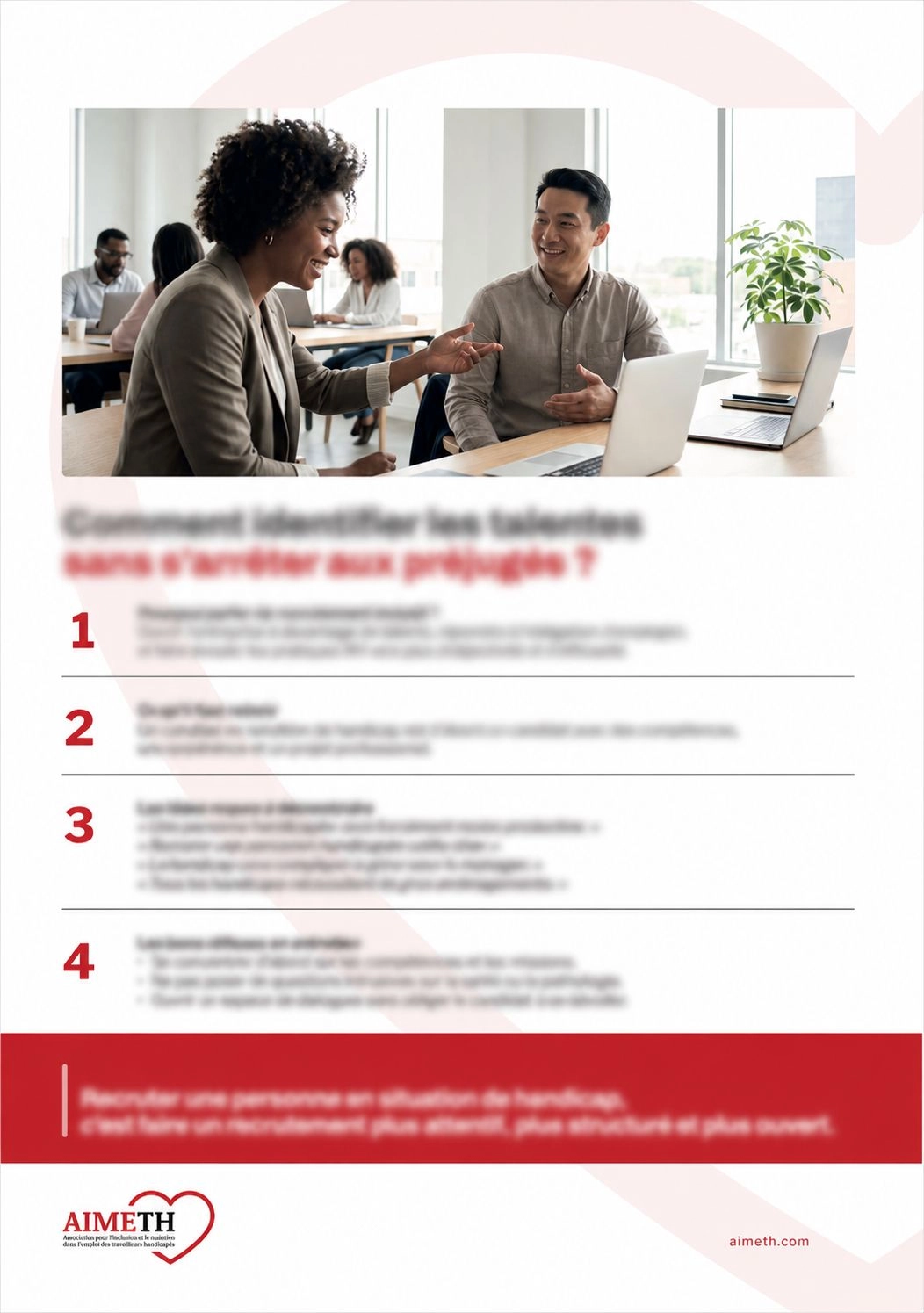 Bulletin d'information Cap'Talents version Managers et RH : conseils pour recruter de manière inclusive, diffuser une offre, conduire un entretien, intégrer un candidat et mobiliser les bons dispositifs.